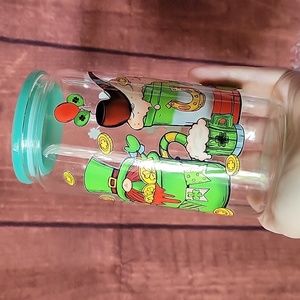 St. Patty's Day Glass tumbler cup with straw and straw cleaner